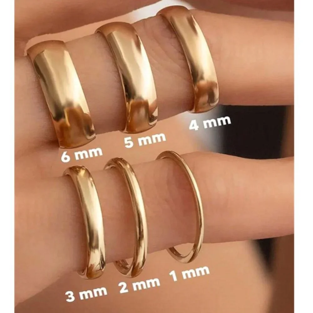 6MM Width Domed Gold 18k Gold Plated Stainless Steel Wedding Band - Unisex